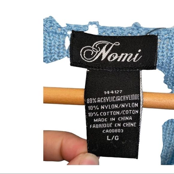 Nomi crochet knit long sleeve soft blue sweater acrylic blend size large VGUC - Picture 5 of 7